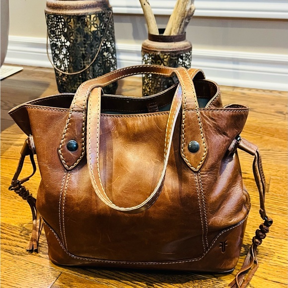 Frye Melissa Carryall Cognac Brown Leather Tote Bag - Picture 3 of 11